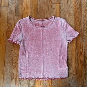 Pink American Eagle lettuce trim baby tee